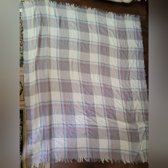 Pastel plaid scarf, 60" large shawl style with fringe - Picture 5 of 8